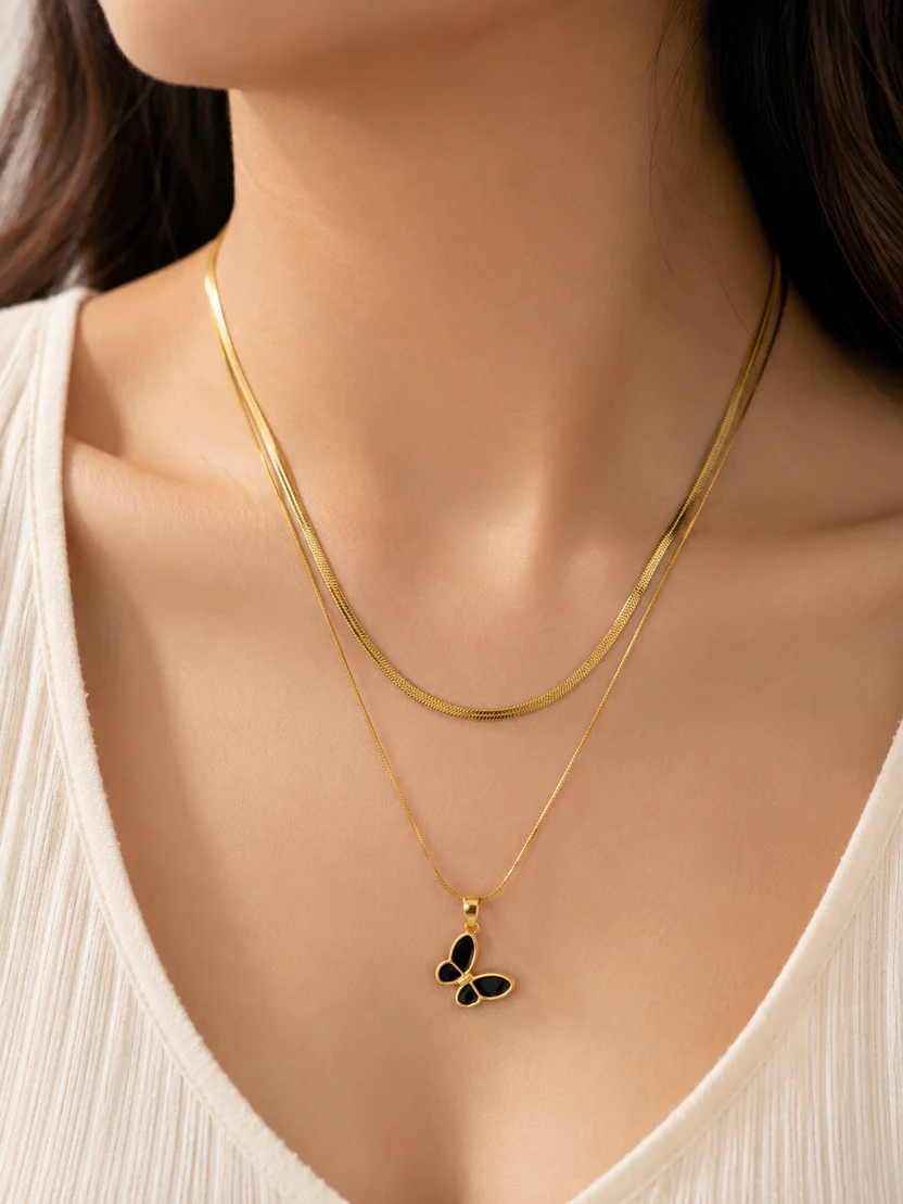 Double Chain Butterfly Pendant